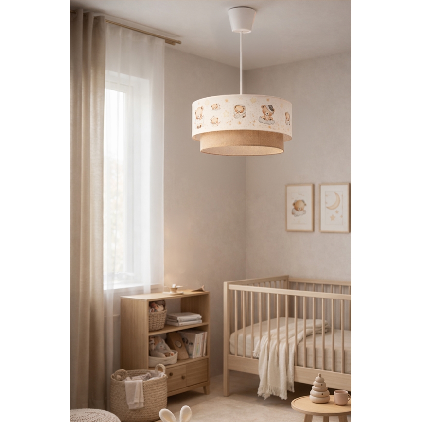 Brilagi- LED dečiji luster na sajli BOBO 1xE27/60W/230V, prečnik 40 cm, bela/bež/sa motivom medvedića