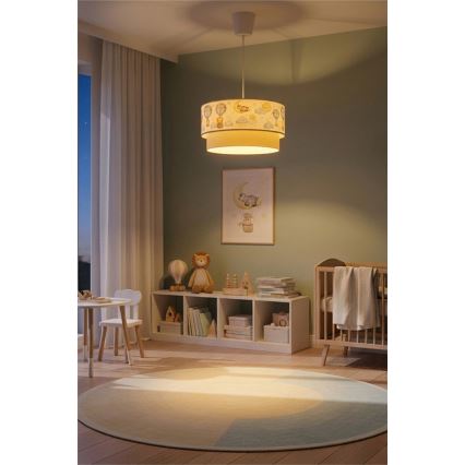 Brilagi - LED dečiji luster na sajli BOBO 1xE27/60W/230V, prečnik 40 cm, bela/bež/sa životinjskim dezenom