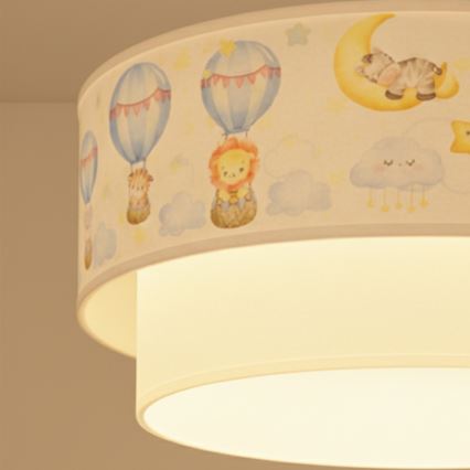 Brilagi - LED dečiji luster na sajli BOBO 1xE27/60W/230V, prečnik 40 cm, bela/bež/sa životinjskim dezenom