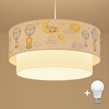 Brilagi - LED dečiji luster na sajli BOBO 1xE27/60W/230V prečnik 40 cm bela/bež/sa životinjskim motivom