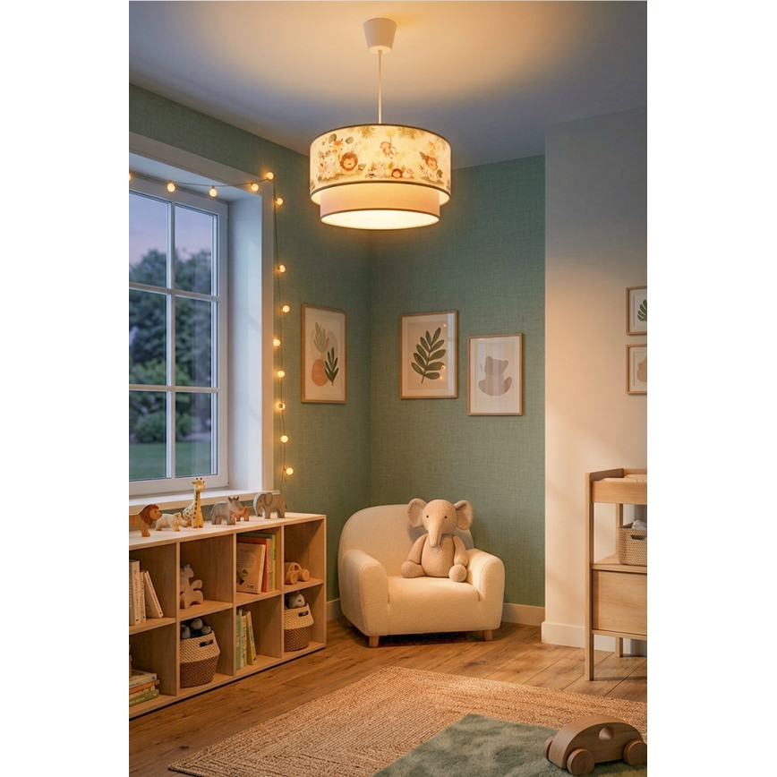 Brilagi - LED dečiji luster na sajli BOBO 1xE27/60W/230V prečnik 40 cm krem/zelena/džungla