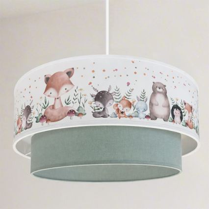 Brilagi - LED dečji luster na sajli BOBO 1xE27/60W/230V Ø 40 cm bela/zelena/sa motivom životinja