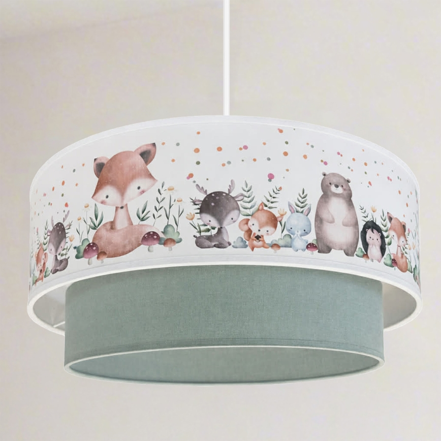 Brilagi - LED dečji luster na sajli BOBO 1xE27/60W/230V Ø 40 cm bela/zelena/sa motivom životinja