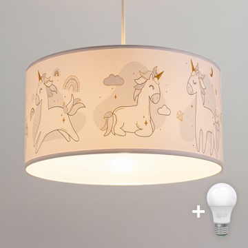 Brilagi -LED Dečiji luster na sajli BOBO 1xE27/60W/230V Ø 35 cm beo/jednorogovi