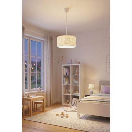 Brilagi -LED Dečiji luster na sajli BOBO 1xE27/60W/230V Ø 35 cm beo/jednorogovi