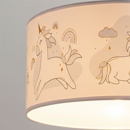 Brilagi -LED Dečiji luster na sajli BOBO 1xE27/60W/230V Ø 35 cm beo/jednorogovi