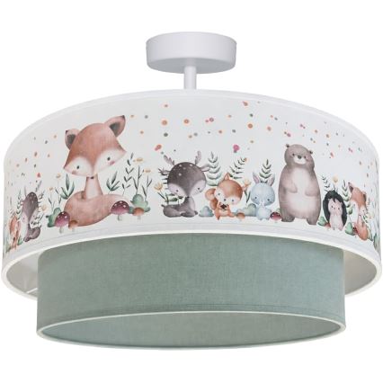 Brilagi - LED dečija nadgradna plafonska svetiljka BOBO 1xE27/60W/230V prečnik 40 cm bela/zelena/sa životinjskim motivom