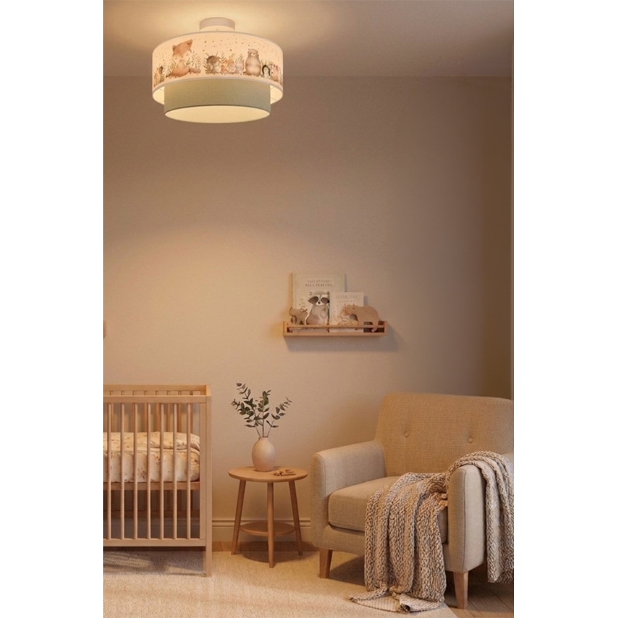 Brilagi - LED dečija nadgradna plafonska svetiljka BOBO 1xE27/60W/230V prečnik 40 cm bela/zelena/sa životinjskim motivom