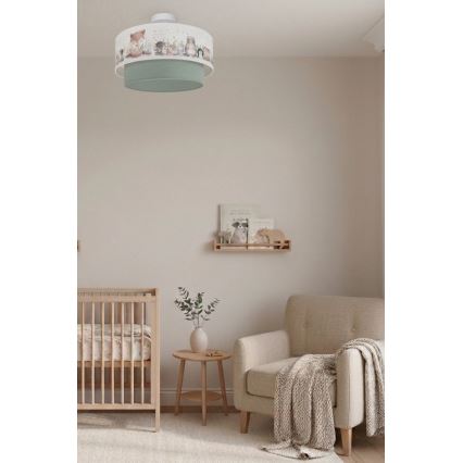 Brilagi - LED dečija nadgradna plafonska svetiljka BOBO 1xE27/60W/230V prečnik 40 cm bela/zelena/sa životinjskim motivom