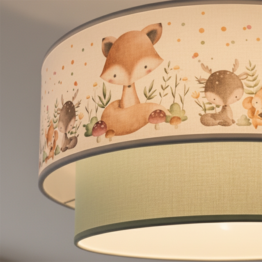 Brilagi - LED dečija nadgradna plafonska svetiljka BOBO 1xE27/60W/230V prečnik 40 cm bela/zelena/sa životinjskim motivom