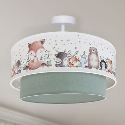 Brilagi - LED dečija nadgradna plafonska svetiljka BOBO 1xE27/60W/230V prečnik 40 cm bela/zelena/sa životinjskim motivom