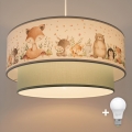 Brilagi- LED dečji luster na sajli BOBO 1xE27/60W/230V prečnik 40 cm bela/zelena/sa motivom životinja