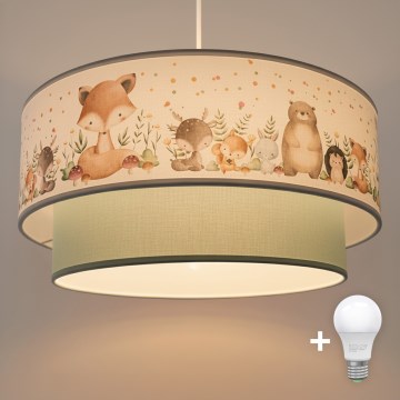 Brilagi - LED dečji luster na sajli BOBO 1xE27/60W/230V Ø 40 cm bela/zelena/sa motivom životinja