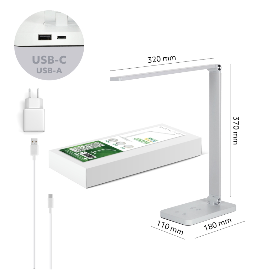 BRILAGI - LED prigušiva dodirna stona lampa sa bežičnim QI punjenjem MODO CHARGE LED/7W/5V 3000/4000/6000K bela
