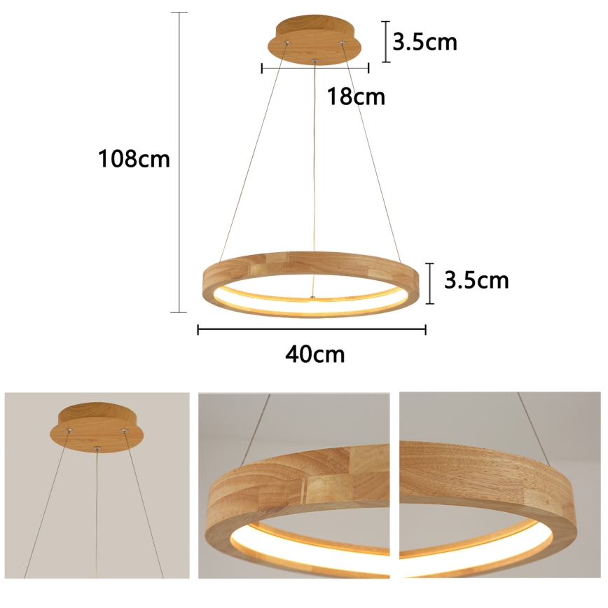 Brilagi - LED drveni luster na sajli UMEA WOOD LED/30W/230V Ø 40 cm