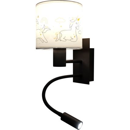 BRILAGI - LED dečija fleksibilna zidna lampa BOBO 1xE27/25W/230V + LED/3W crna/bela/sa motivom jednoroga