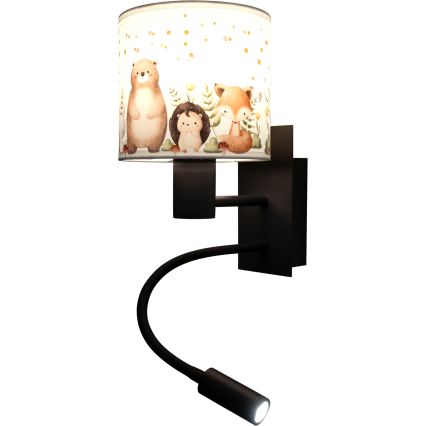 BRILAGI - LED dečija fleksibilna zidna lampa BOBO 1xE27/25W/230V + LED/3W crna/bela/sa motivom životinja