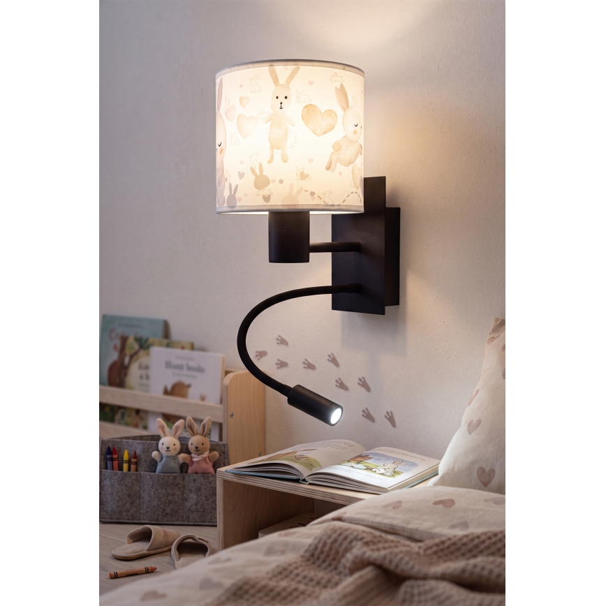 BRILAGI - LED Dečija fleksibilna zidna lampa BOBO 1xE27/25W/230V + LED/3W crna/bela/zečići