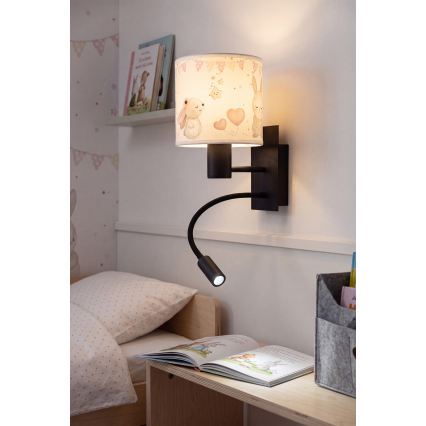 BRILAGI - LED Dečija fleksibilna zidna lampa BOBO 1xE27/25W/230V + LED/3W crna/krem/zečići