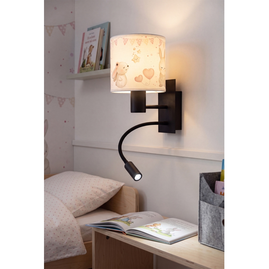 BRILAGI - LED Dečija fleksibilna zidna lampa BOBO 1xE27/25W/230V + LED/3W crna/krem/zečići