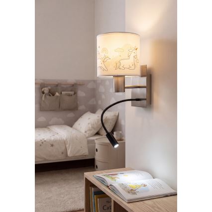 BRILAGI - LED Dečija fleksibilna zidna lampa BOBO 1xE27/25W/230V + LED/3W mat hrom/bela/jednorogovi