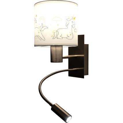 BRILAGI - LED Dečija fleksibilna zidna lampa BOBO 1xE27/25W/230V + LED/3W mat hrom/bela/jednorogovi