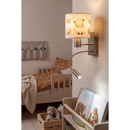 BRILAGI - LED dečija fleksibilna zidna lampa BOBO 1xE27/25W/230V + LED/3W matni hrom/bela/medvedići