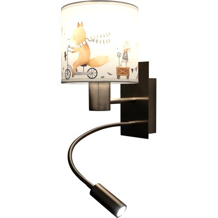 BRILAGI - LED dečija fleksibilna zidna lampa BOBO 1xE27/25W/230V + LED/3W mat hrom/bela/sa motivom životinja