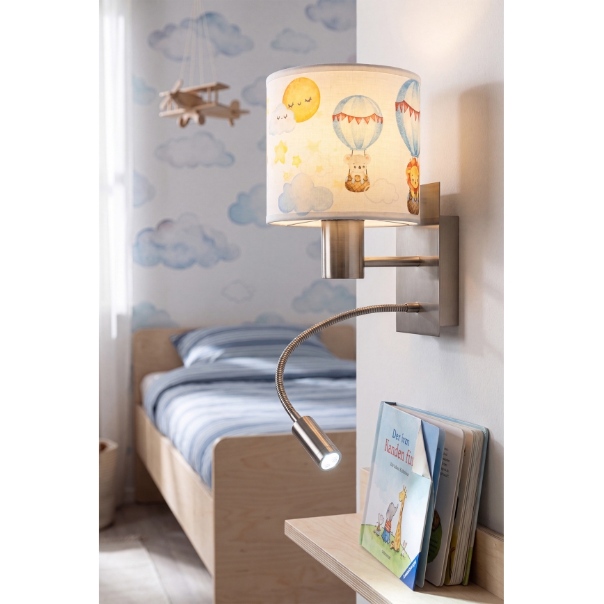 BRILAGI - LED dečija fleksibilna zidna lampa BOBO 1xE27/25W/230V + LED/3W mat hrom/bela/sa motivom životinja