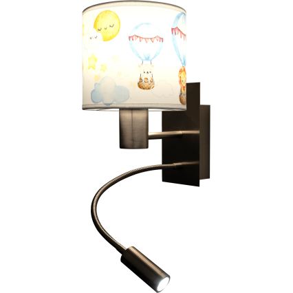 BRILAGI - LED dečija fleksibilna zidna lampa BOBO 1xE27/25W/230V + LED/3W mat hrom/bela/sa motivom životinja