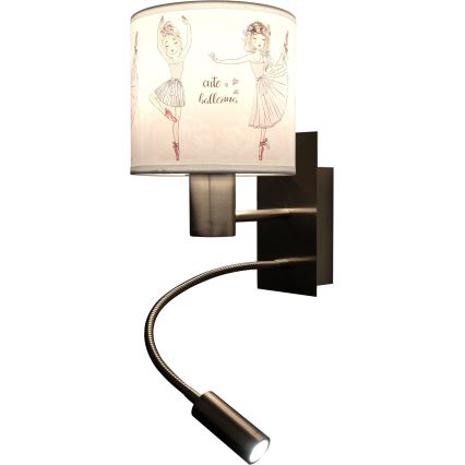 BRILAGI - LED Dečija fleksibilna zidna lampa BOBO 1xE27/25W/230V + LED/3W matni hrom/bela/ružičasta/balerine