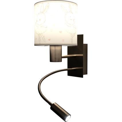 BRILAGI - LED dečija fleksibilna zidna lampa BOBO 1xE27/25W/230V + LED/3W mat hrom/bela/zečići