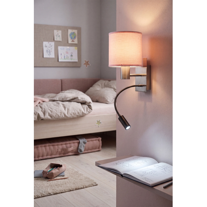 BRILAGI - LED fleksibilna zidna lampa BOBO 1xE27/25W/230V + LED/3W mat hrom/ružičasta