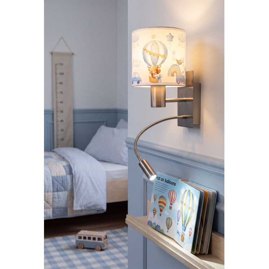 BRILAGI - LED dečija fleksibilna zidna lampa BOBO 1xE27/25W/230V + LED/3W mat hrom/bela/plava/medvedići