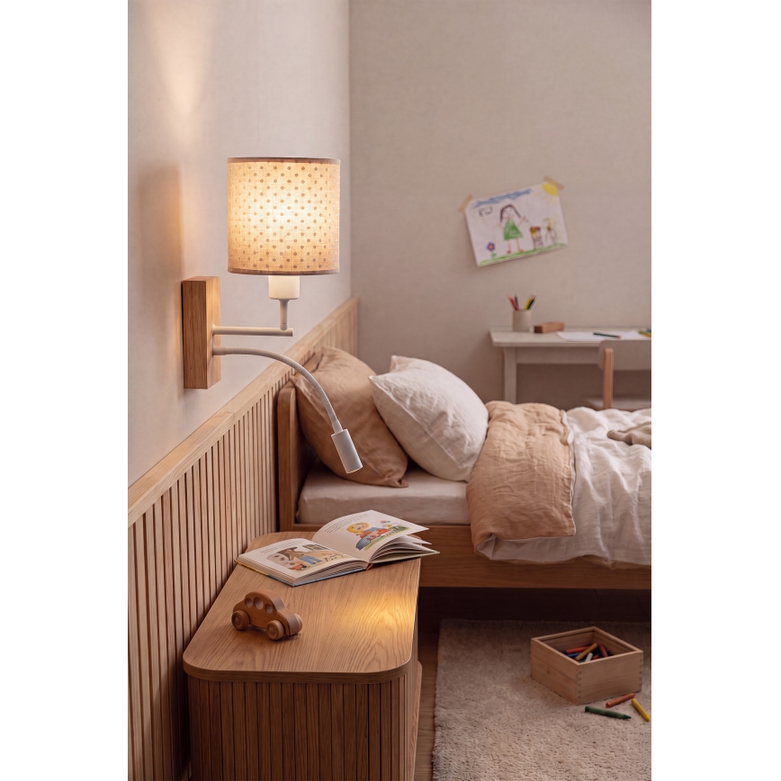 BRILAGI - LED dečija fleksibilna zidna lampa BOBO WOOD 1xE27/25W/230V + LED/3W hrast/bela/bež/tačkice