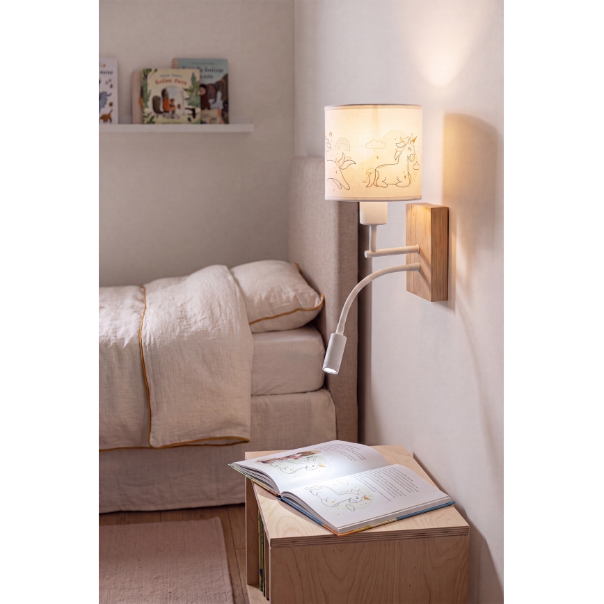 BRILAGI - LED dečija fleksibilna zidna lampa BOBO WOOD 1xE27/25W/230V + LED/3W hrast/bela/jednorogovi