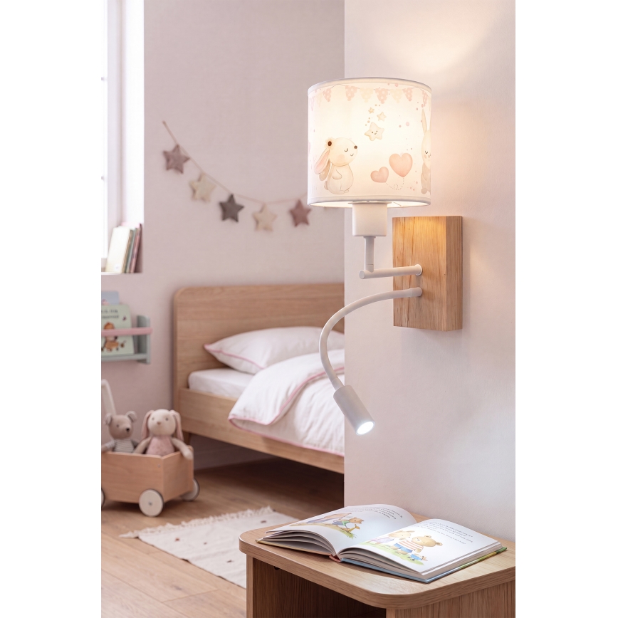 BRILAGI - LED Dečija fleksibilna zidna lampa BOBO WOOD 1xE27/25W/230V + LED/3W hrast/bela/krem/zečići