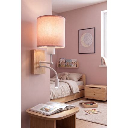 BRILAGI - LED fleksibilna zidna lampa BOBO WOOD 1xE27/25W/230V + LED/3W hrast/bela/ružičasta
