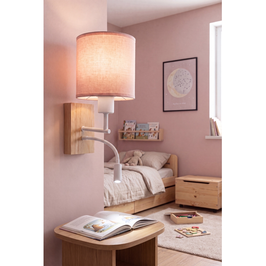 BRILAGI - LED fleksibilna zidna lampa BOBO WOOD 1xE27/25W/230V + LED/3W hrast/bela/ružičasta