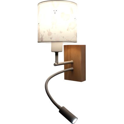 BRILAGI - LED Dečija fleksibilna zidna lampa BOBO WOOD 1xE27/25W/230V + LED/3W hrast/bela/zečići