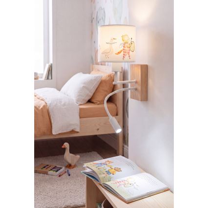BRILAGI - LED dečija fleksibilna zidna lampa BOBO WOOD 1xE27/25W/230V + LED/3W hrast/bela/životinjice