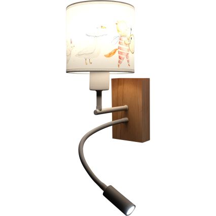 BRILAGI - LED dečija fleksibilna zidna lampa BOBO WOOD 1xE27/25W/230V + LED/3W hrast/bela/životinjice