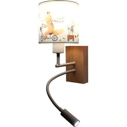BRILAGI - LED Dečija fleksibilna zidna lampa BOBO WOOD 1xE27/25W/230V + LED/3W hrast/bela/životinjice