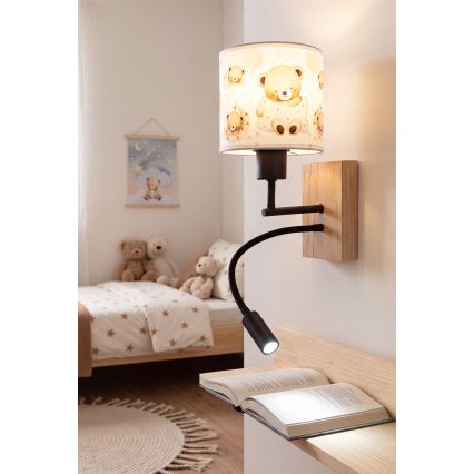 BRILAGI - LED dečija fleksibilna zidna lampa BOBO WOOD 1xE27/25W/230V + LED/3W hrast/crna/bela/medvedići
