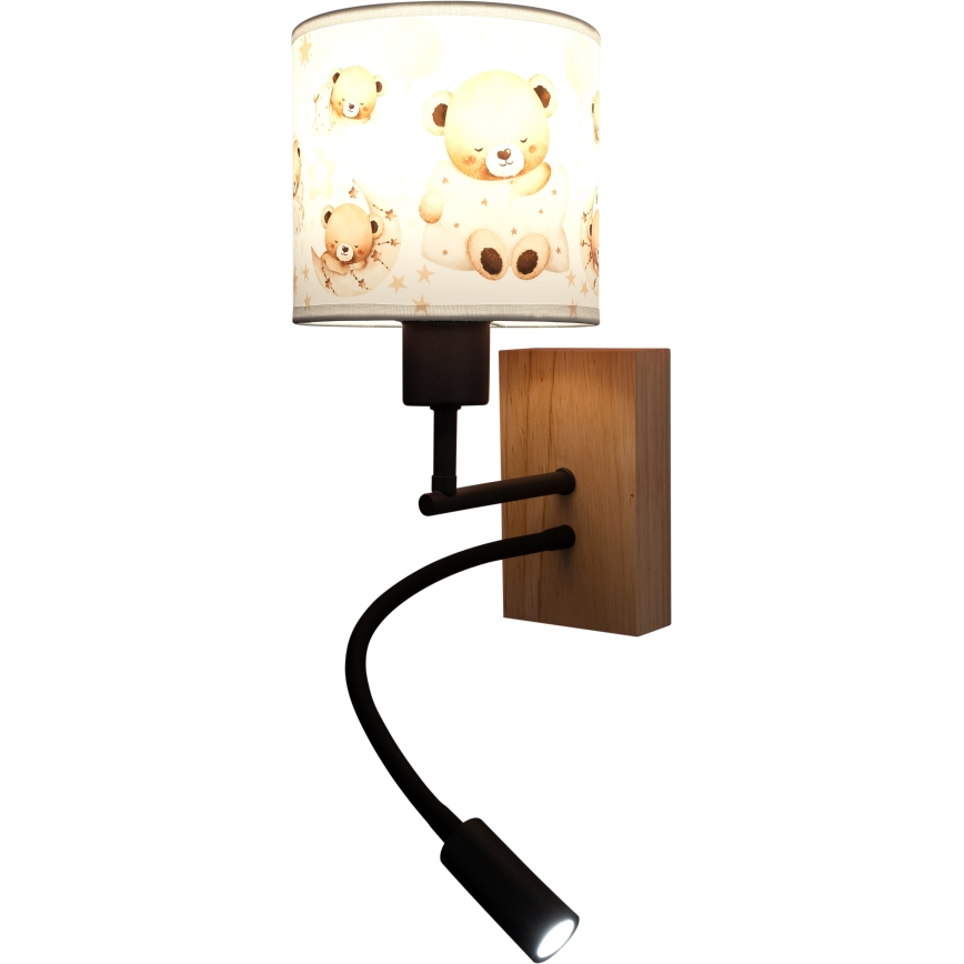 BRILAGI - LED dečija fleksibilna zidna lampa BOBO WOOD 1xE27/25W/230V + LED/3W hrast/crna/bela/medvedići