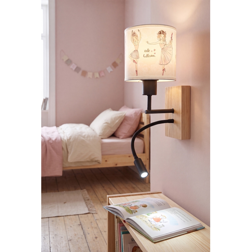 BRILAGI - LED dečija fleksibilna zidna lampa BOBO WOOD 1xE27/25W/230V + LED/3W hrast/crna/bela/ružičasta/baletanke