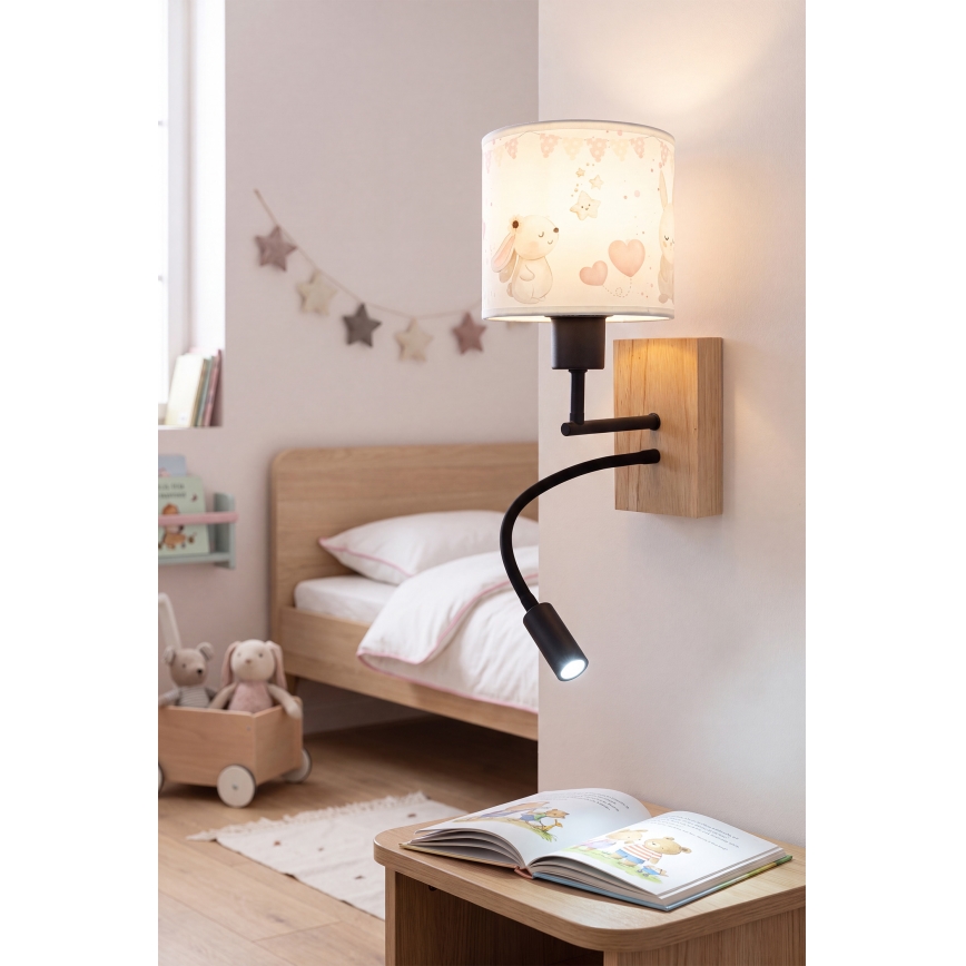 BRILAGI - LED Dečija fleksibilna zidna lampa BOBO WOOD 1xE27/25W/230V + LED/3W hrast/crna/krem/zečići