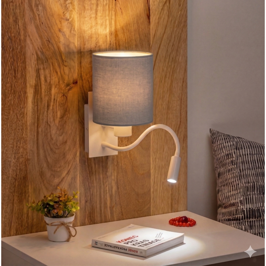 Brilagi - LED fleksibilna zidna lampa NUBILA 1xE27/25W/230V + LED/3W bela/svetlosiva