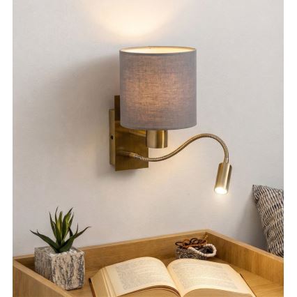 Brilagi - LED fleksibilna zidna lampa NUBILA 1xE27/25W/230V + LED/3W mesing/svetlo siva