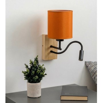 Brilagi - LED fleksibilna zidna lampa NUBILA WOOD 1xE27/25W/230V + LED/3W hrast/crna/narandžasta